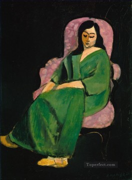 Henri Matisse Painting - Laurette con un vestido verde sobre fondo negro fauvismo abstracto Henri Matisse